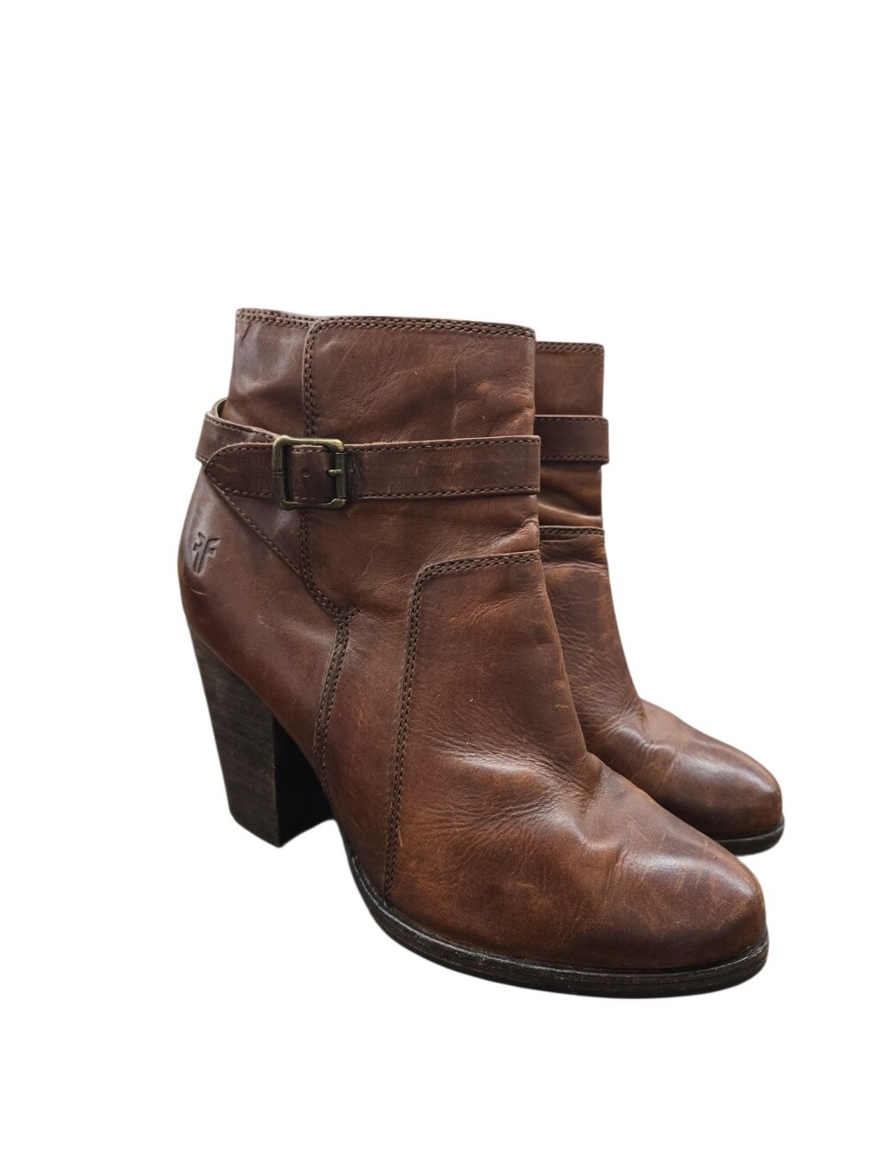 Frye Patty Riding Bootie 8.5 Brown Leather Buckle Heeled Ankle Boots